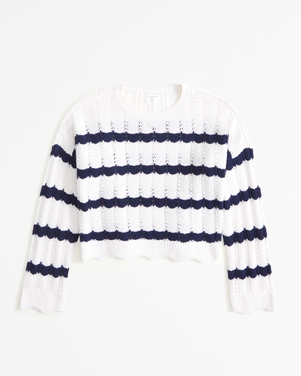 open-stitch crew sweater, Navy Stripe