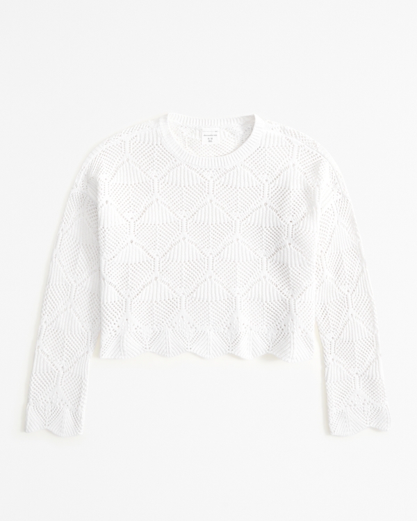 open-stitch crew sweater, Cream