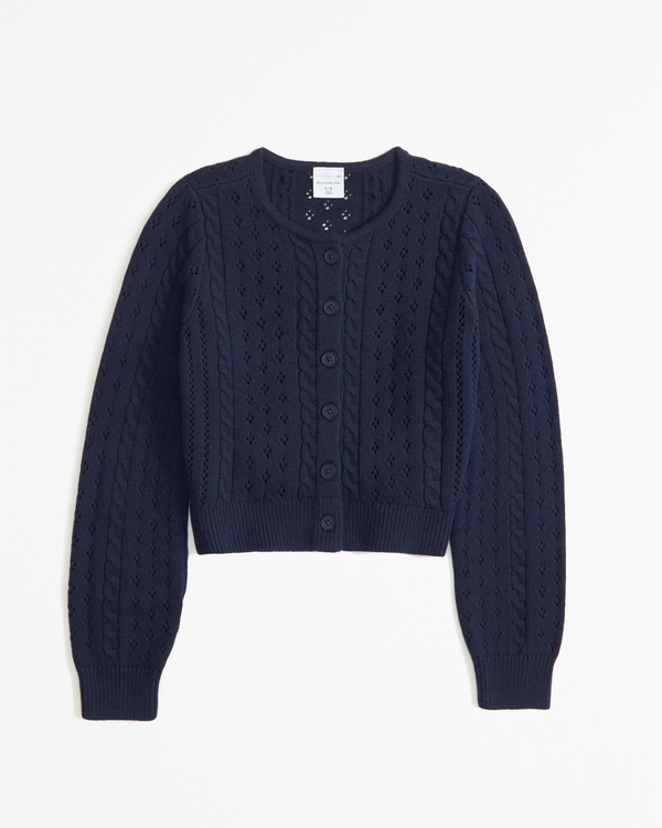 cropped cable cardigan, Navy