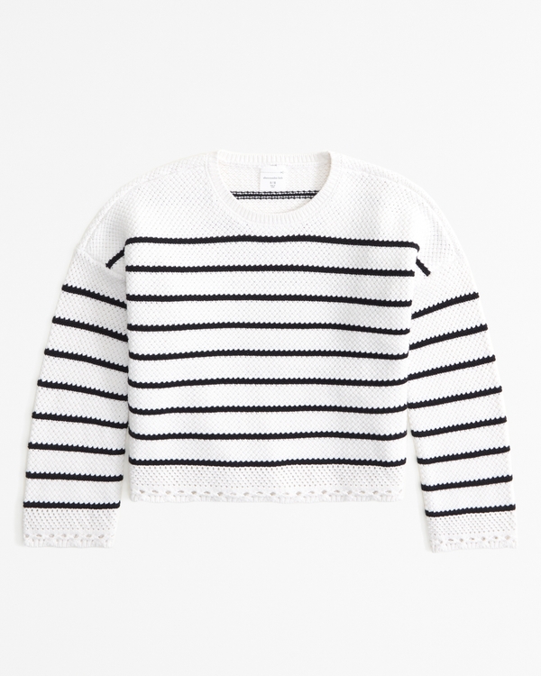 crochet-style crewneck sweater, Black And White Stripe