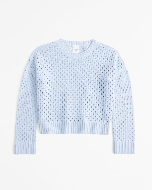 cropped shine crew sweater, Light Blue