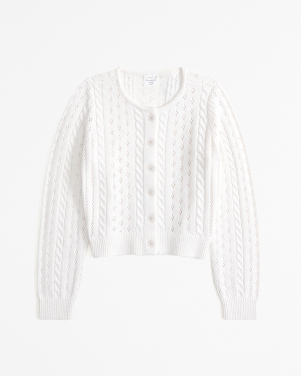 cropped cable cardigan, Cream