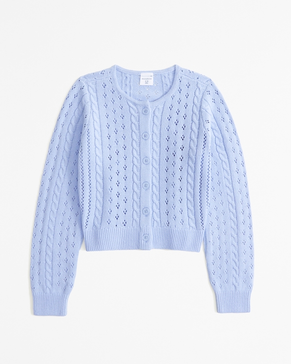 cropped cable cardigan, Light Blue