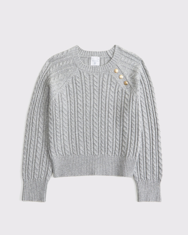 cable button crew sweater, Gray