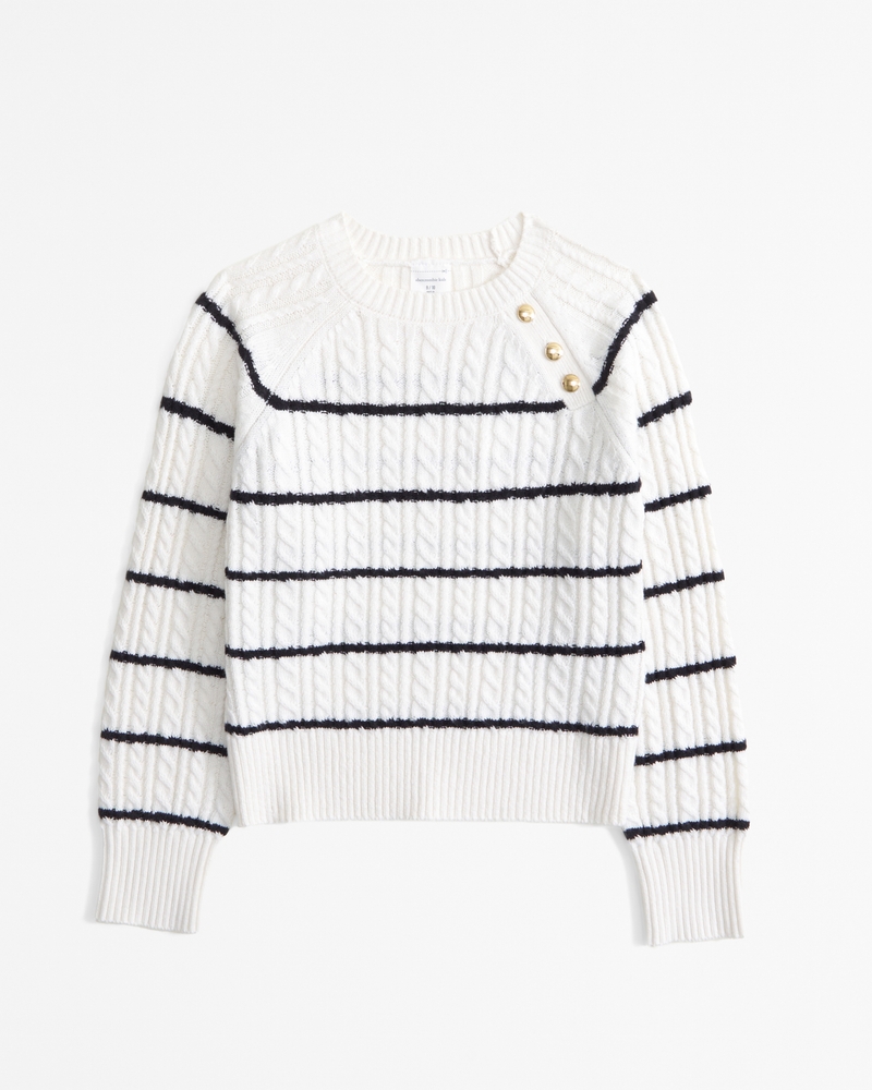 cable button crew sweater