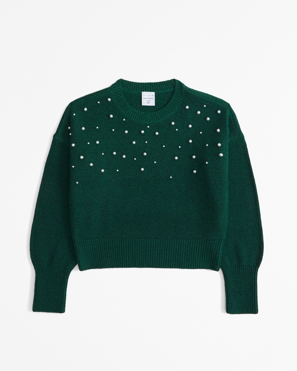 shiny pearl crew sweater, Dark Green