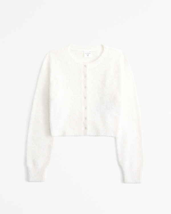 cropped crew cardigan, White