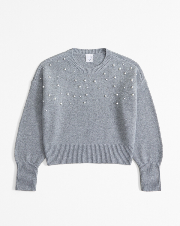 shiny pearl crew sweater, Gray