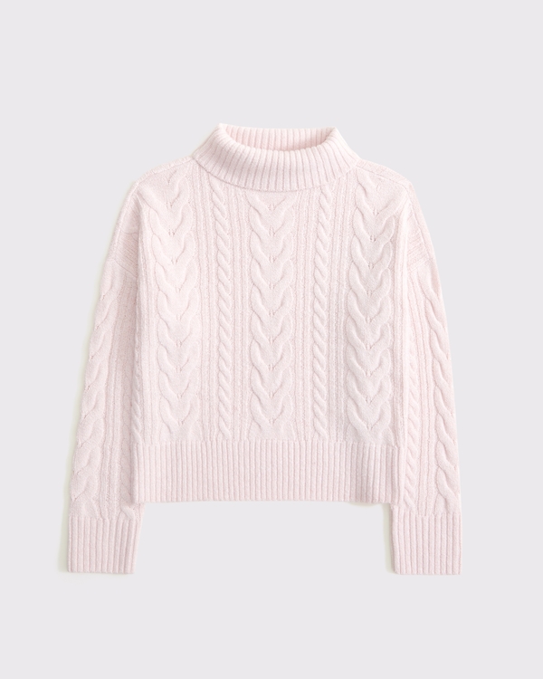 cable turtleneck sweater, Dusty Mauve view 1