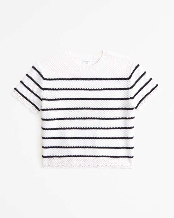 stitch sweater tee, Black Stripe
