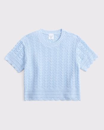 girls short-sleeve crochet-style sweater top | girls