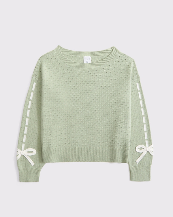 off-the-shoulder bow sweater, Green view 1