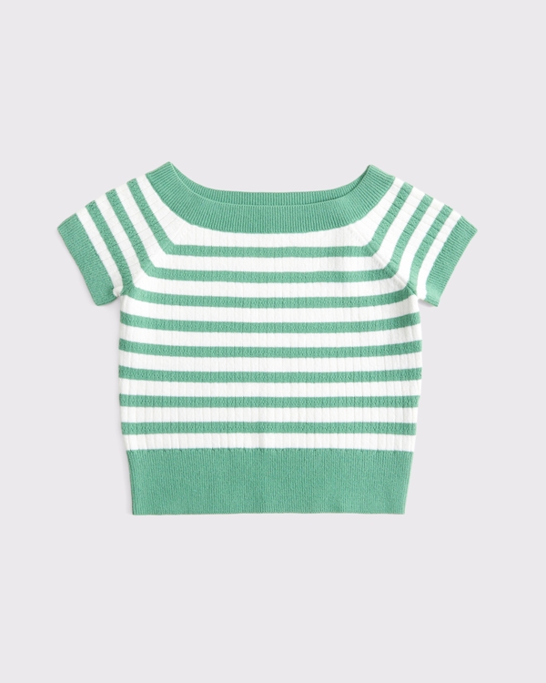 slim sweater top, Green And White Stripe view 1