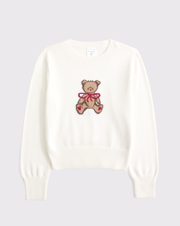 shrunken graphic crew sweater, Cream view 1