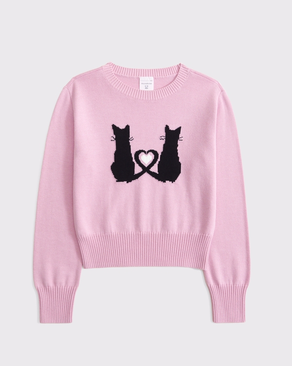 shrunken graphic crew sweater, Pink view 1