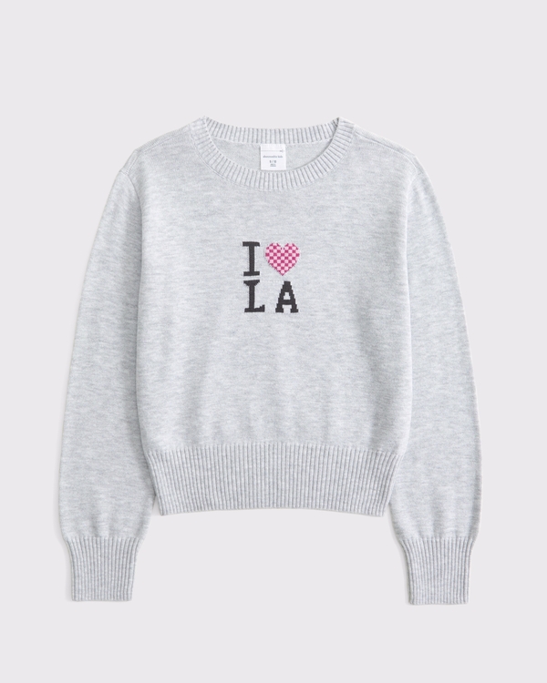 shrunken graphic crew sweater, Light Gray view 1