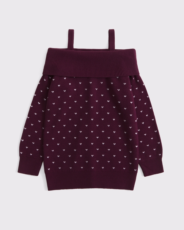 slouchy off-the-shoulder sweater, Burgundy Print view 1