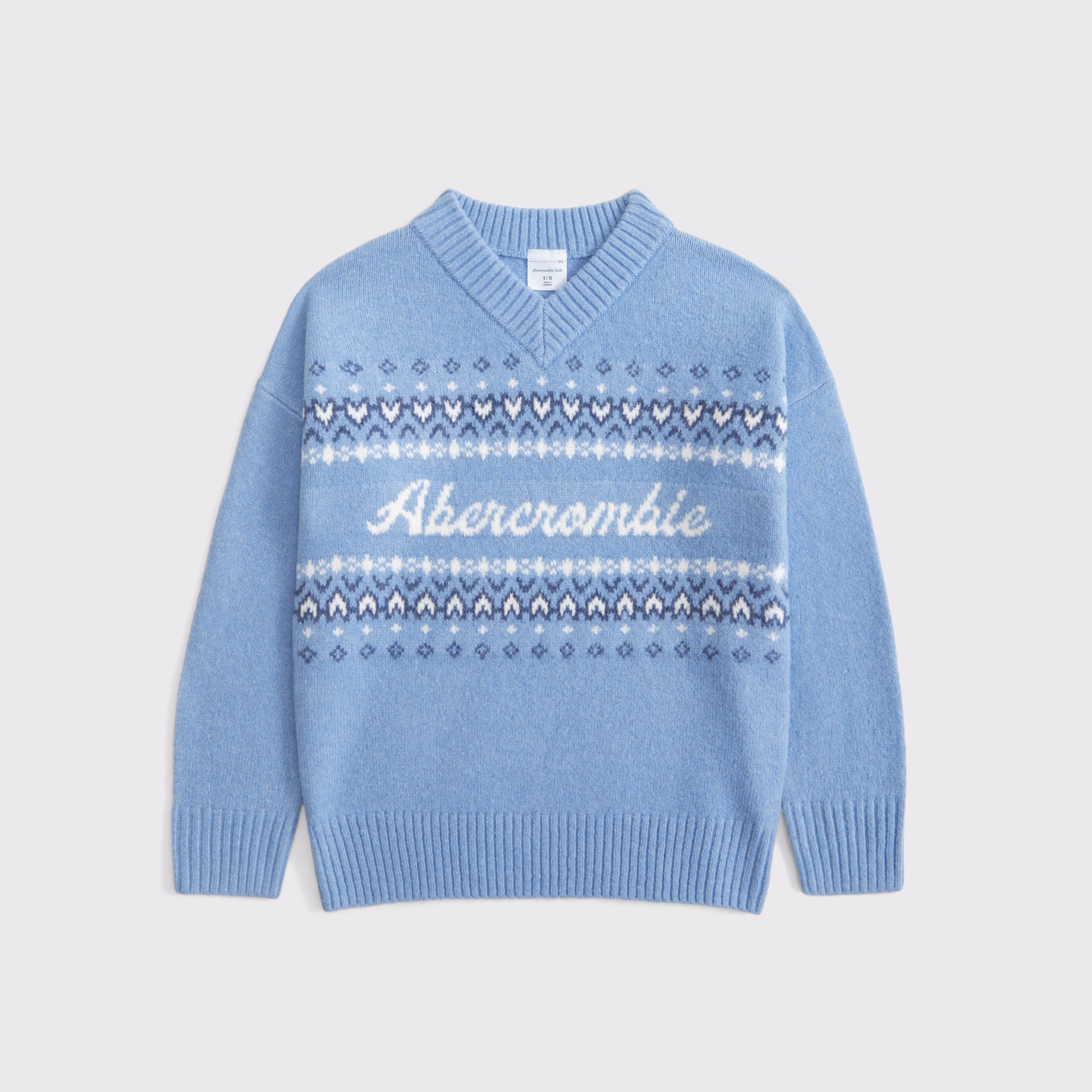 Abercrombie & Fitch Kids' Oversized Logo V-neck Sweater In Blue