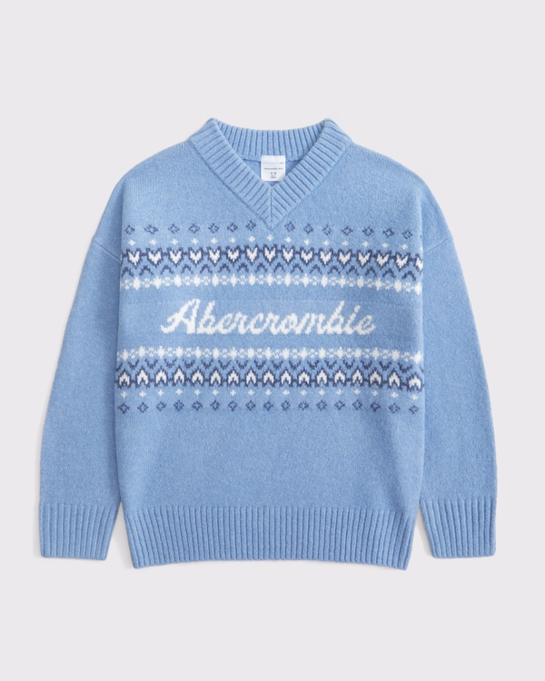 oversized logo v-neck sweater, Blue Pattern view 1