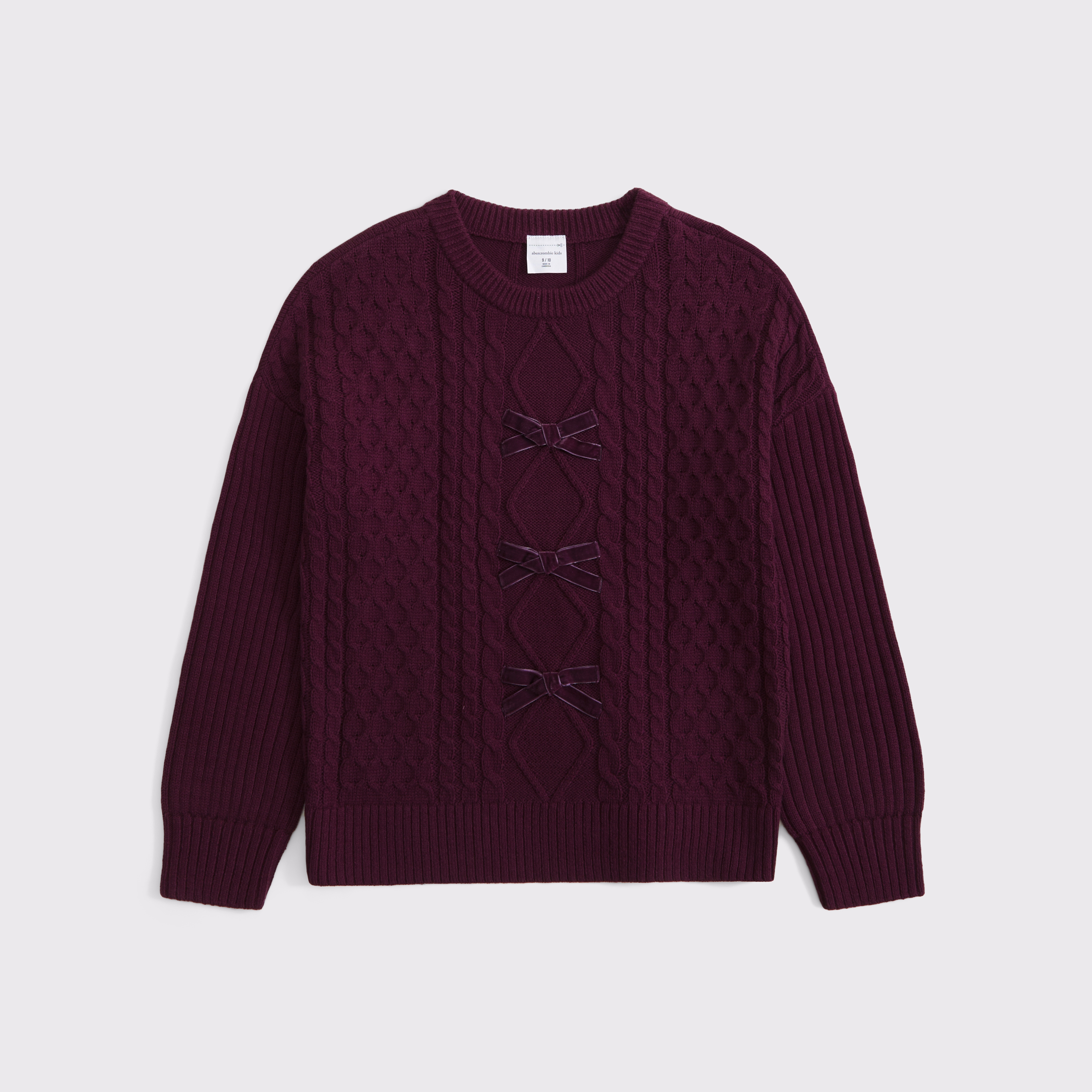 Abercrombie & Fitch Kids' Oversized Bow Cable-knit Crew Sweater In Burgundy
