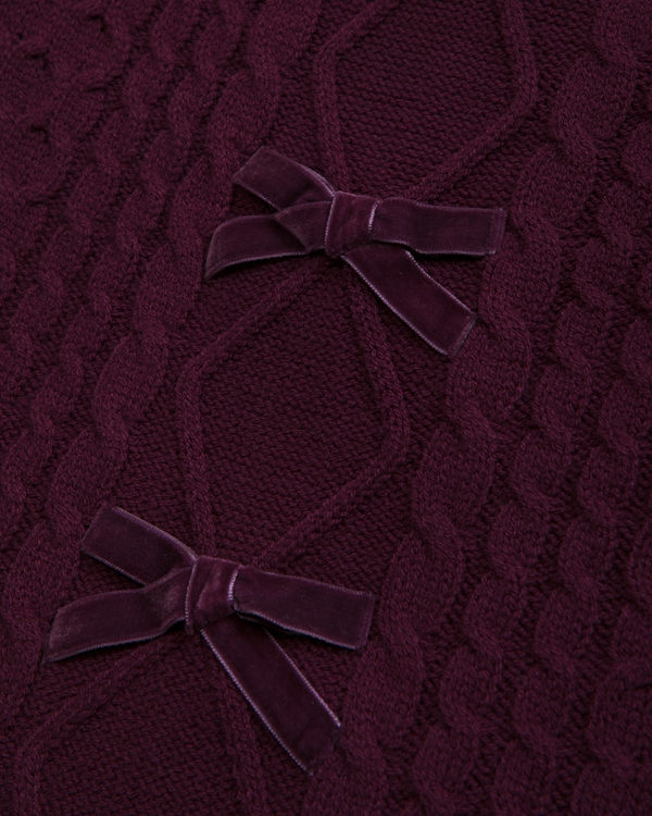 oversized bow cable-knit crew sweater, Dark Red view 2