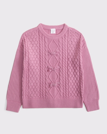 oversized bow cable-knit crew sweater