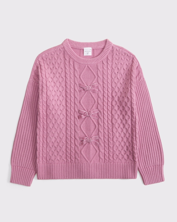 oversized bow cable-knit crew sweater, Pink view 1