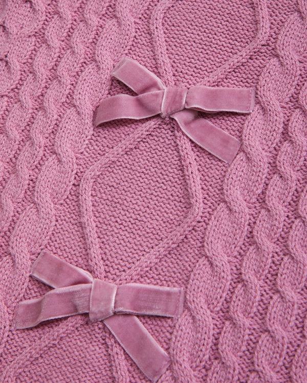 oversized bow cable-knit crew sweater, Pink view 2