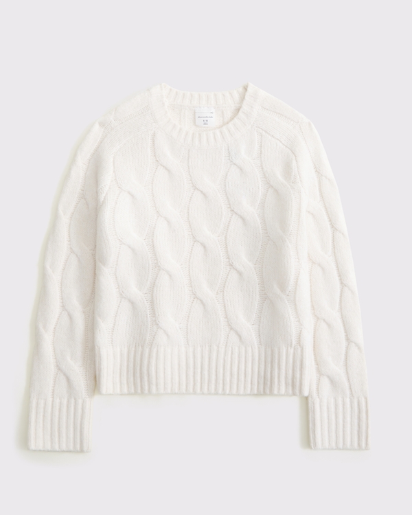 cable crew sweater, White view 1