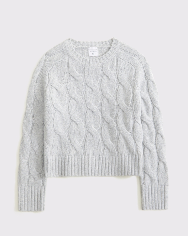 cable crew sweater, Light Gray view 1