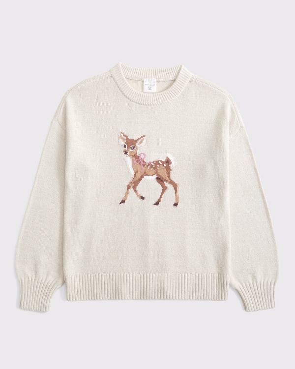 oversized graphic crew sweater, Light Brown view 1