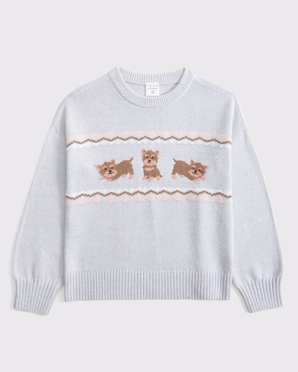 oversized graphic crew sweater, Light Gray view 1