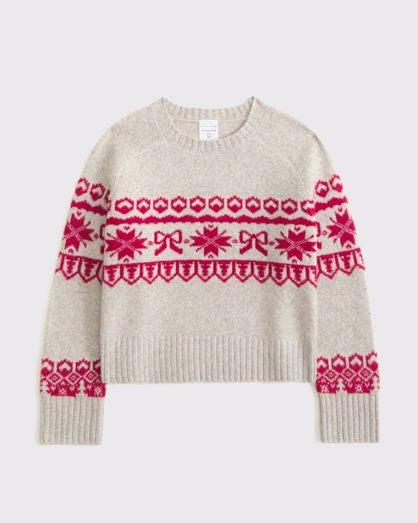 festive graphic crew sweater, Taupe view 2