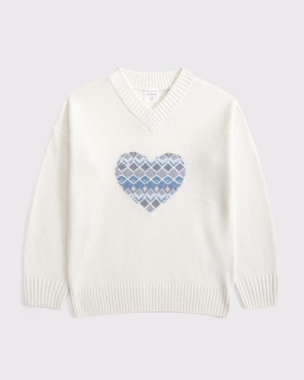 oversized graphic v-neck sweater, Cream view 2