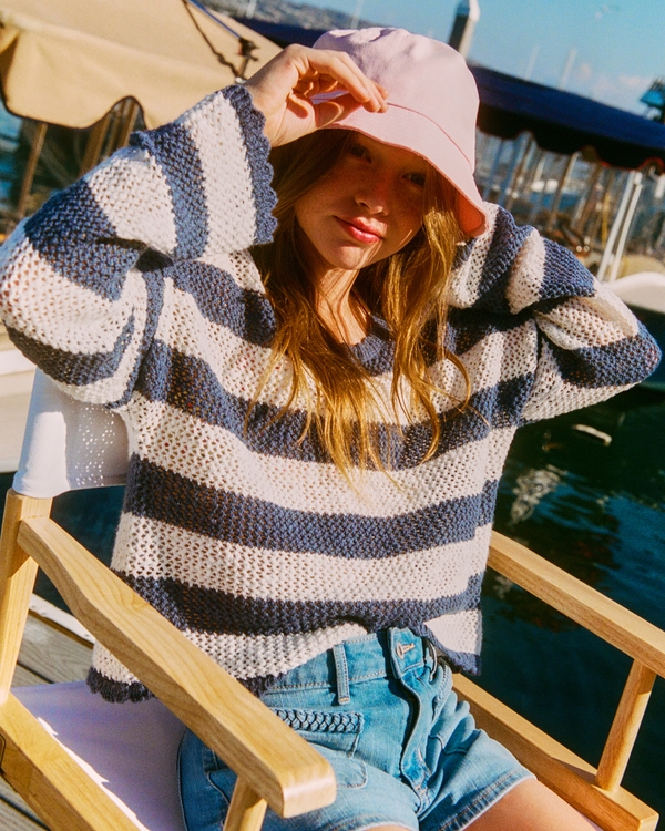stitched crew sweater, Blue Stripe view 1