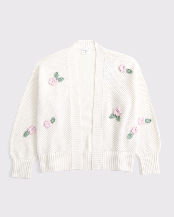 slouchy non-closure embroidered cardigan, White view 1