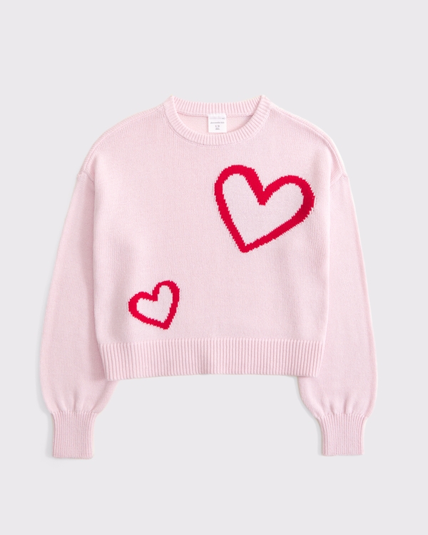 hearts graphic crew sweater, Light Pink view 1
