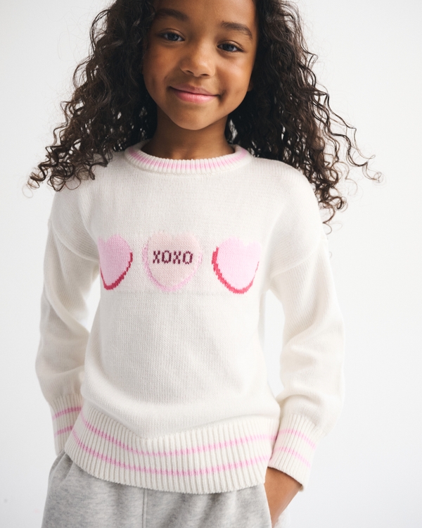 hearts graphic crew sweater, Cream view 1