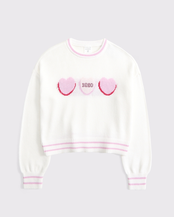 hearts graphic crew sweater, Cream view 2