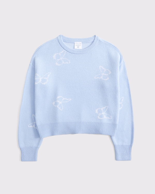 butterfly graphic crew sweater, Light Blue view 1