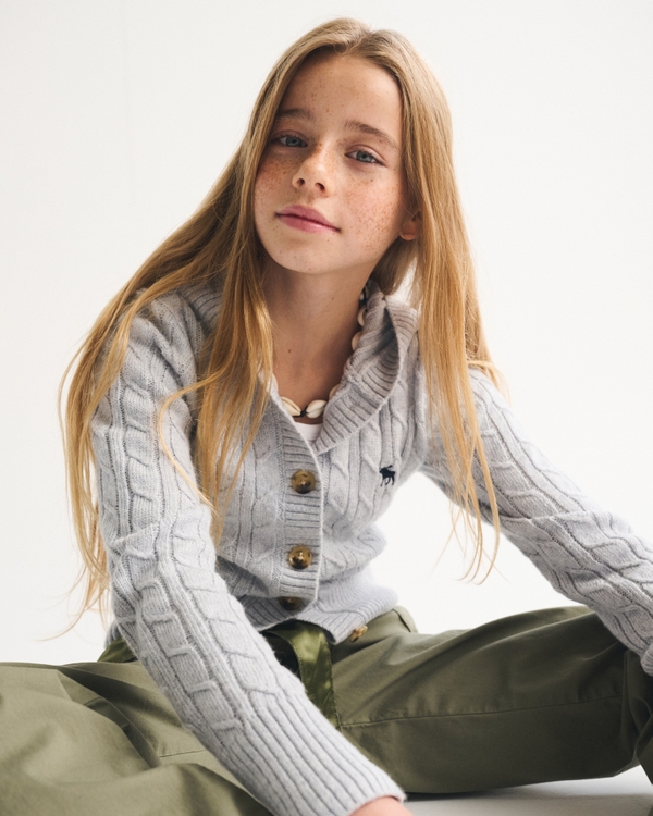 hooded button-up icon sweater, Light Gray view 1