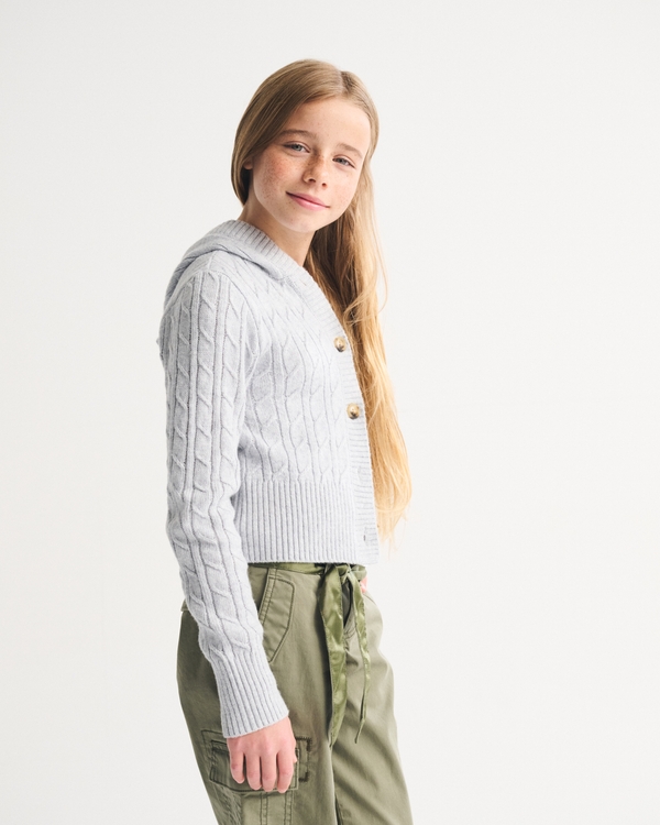hooded button-up icon sweater