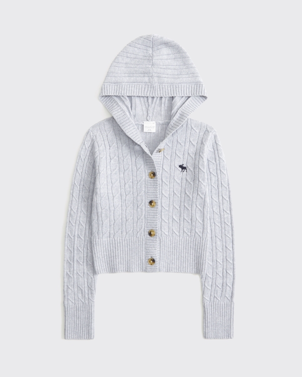 hooded button-up icon sweater, Light Gray view 2
