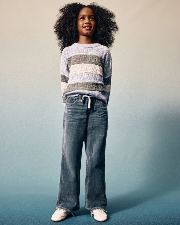 textured crew sweater, Light Blue Stripe view 1
