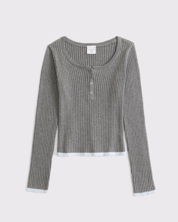 long-sleeve slim henley sweater, Gray view 1