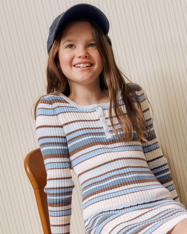 long-sleeve slim henley sweater, Light Blue Stripe view 1