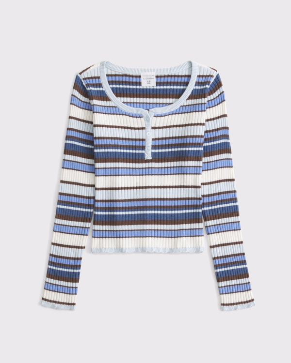 long-sleeve slim henley sweater, Light Blue Stripe view 2