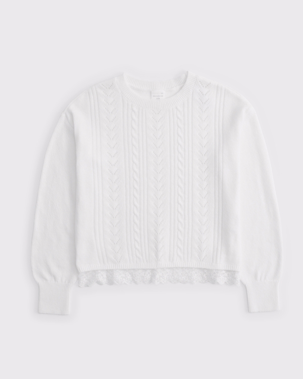 lace-trim crew sweater, White view 1