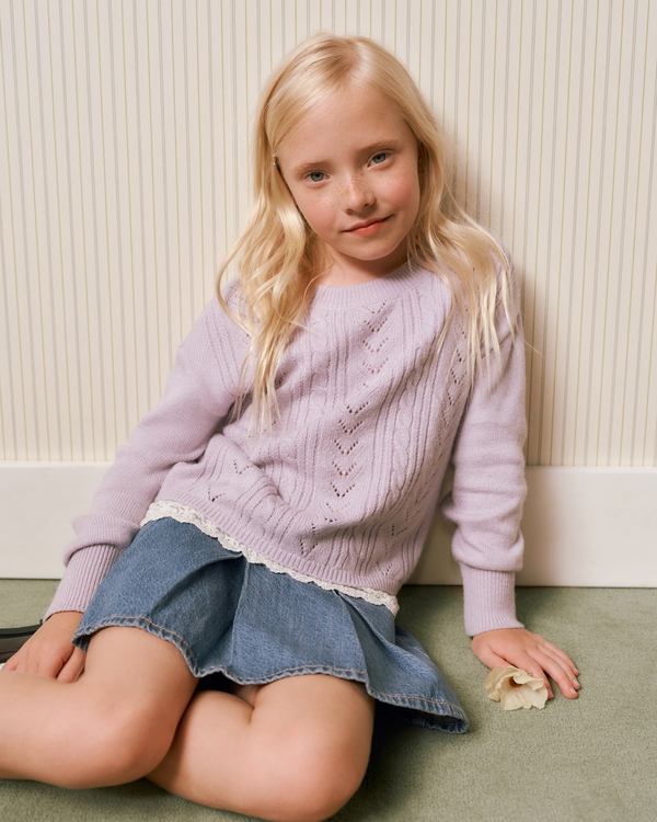 lace-trim crew sweater, Lavender Haze view 1