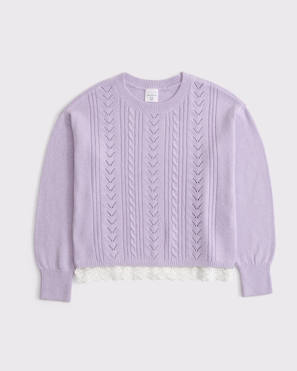 lace-trim crew sweater, Lavender Haze view 1